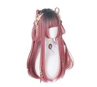 Parrucca completa sintetica resistente al calore Cosplay Lolita 60CM lunga nera mista rosa Ombre Lady Natural Party Cosplay curly