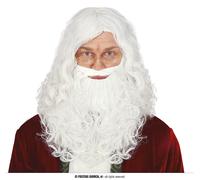 Parrucca con barba babbo natale lunga bianca mossa riccia santa claus