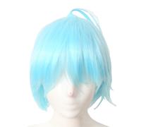 Parrucca con Capelli Arricciati All'Indietro Corta da Gioco Anime Blu per Feste Cosplay