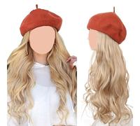 Parrucca con cappello, parrucca sintetica lunga e ondulata, da donna, invernale, calda, estensioni for capelli, indossare tutti i giorni, naturale, finta(88-18)