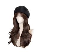 Parrucca Con Cappuccio Berretto nero sintetico, parrucca lunga e riccia, berretto da baseball con onda d'acqua, cappello con lingua d'anatra, cappello da pescatore, parrucca(Cool brown)