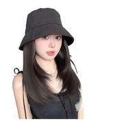 Parrucca Con Cappuccio Parrucca da pescatore con protezione solare estiva for donna, parrucca sintetica da esterno con cappuccio(Black Hat)