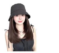 Parrucca Con Cappuccio Parrucca da pescatore con protezione solare estiva for donna, parrucca sintetica da esterno con cappuccio(Black Hat-Dark Brown)