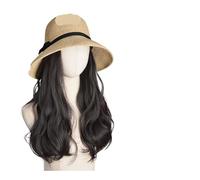 Parrucca Con Cappuccio Parrucca da pescatore intrecciata con parasole sottile, for donna, con capelli lunghi e ondulati, estiva(Blue)