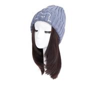 Parrucca Con Cappuccio Parrucca sintetica da 18 pollici, tutto in uno, berretto lavorato a maglia autunnale e invernale, con clavicola e parrucca versatile(AT160-233)