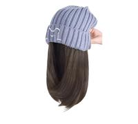Parrucca Con Cappuccio Parrucca sintetica da 18 pollici, tutto in uno, berretto lavorato a maglia autunnale e invernale, con clavicola e parrucca versatile(AT160-96A)