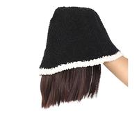 Parrucca Con Cappuccio Parrucca sintetica for capelli corti, stile integrato, capelli lunghi e lisci, cappelli da pescatore, cappelli da sole, parrucca for donne(Color-06)