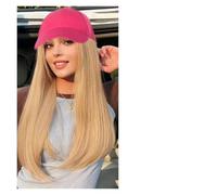 Parrucca Con Cappuccio Parrucche sintetiche e cappellini da baseball rosa, cappelli tutto in uno, parrucche, viaggi quotidiani tutto in uno(Straight hair)