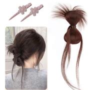 Parrucca con chignon a clip, chignon spettinato Hgyugrf, extension per capelli sintetici con clip a artiglio, per donne e ragazze. (Dark Brown-B)