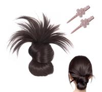 Parrucca con chignon a clip, chignon spettinato Hgyugrf, extension per capelli sintetici con clip a artiglio, per donne e ragazze. (Brown Black-A)