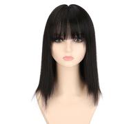 Parrucca con clip in stile Bobo con parte centrale dritta, con frangia pulita, 30 cm, testa di ricambio per capelli sintetica, colore nero