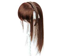 Parrucca con fascia in velluto intrecciato con capelli umani, senza colla, un pezzo, con clip, da donna, per coprire i capelli sottili, stile vintage, con nodo (40 cm, marrone)