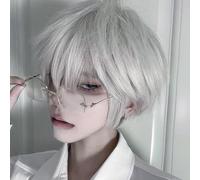Parrucca con frangetta per gli uomini Cosplay Anime Parrucche per capelli corti per la festa di Halloween Peluca Gris Plata Parrucche sintetiche dritte per uomo