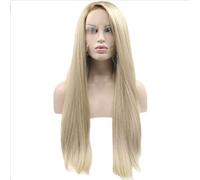 Parrucca con frangia alla moda, in lino dorato, con capelli lunghi e lisci, con gancio per mano, in seta opaca ad alta temperatura, con pizzo frontale, parrucca femminile