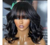 Parrucca con frangia onda corta capelli umani naturali brasiliani per il cuoio capelluto top parrucche completamente fatte a macchina onda profonda Bob senza pizzo parrucca colore naturale (150%