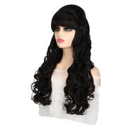 Parrucca Con Frangia Parrucca con cappuccio, capelli ricci lunghi ondulati da donna, parrucca piena in fibra chimica alla moda, parrucca sintetica Parrucche Da Donna Con Capelli Umani(B)