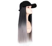 Parrucca con Frangia Parrucca da Cappello Berretto da baseball nero alla moda con parrucca Cappello sintetico ondulato lungo parrucche Naturalmente collega parrucca capelli lisci regolabili Cappello c