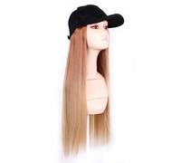 Parrucca con Frangia Parrucca da Cappello Berretto da baseball nero alla moda con parrucca Cappello sintetico ondulato lungo parrucche Naturalmente collega parrucca capelli lisci regolabili Cappello c