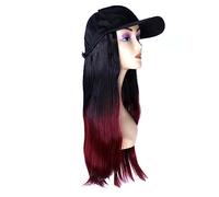 Parrucca con Frangia Parrucca da Cappello Berretto da baseball nero alla moda con parrucca Cappello sintetico ondulato lungo parrucche Naturalmente collega parrucca capelli lisci regolabili Cappello c