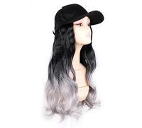 Parrucca con Frangia Parrucca da Cappello Berretto da baseball nero alla moda con parrucca Cappello sintetico ondulato lungo parrucche Naturalmente collega parrucca capelli lisci regolabili Cappello c