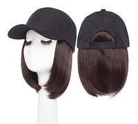 Parrucca con Frangia Parrucca da Cappello Parrucca da baseball sintetica da 6 pollici Parrucca Bob Parrucca cappello nero Berretto con capelli Naturalmente collega il berretto da baseball regolabile f