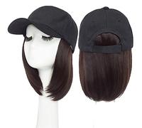 Parrucca con Frangia Parrucca da Cappello Parrucca da baseball sintetica da 6 pollici Parrucca Bob Parrucca cappello nero Berretto con capelli Naturalmente collega il berretto da baseball regolabile f