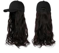 Parrucca con Frangia Parrucca da Cappello Parrucca sintetica ondulata lunga Berretto da baseball con estensioni for capelli Cappello Parrucche Osso Parrucca nera naturale Parrucca regolabile for donna