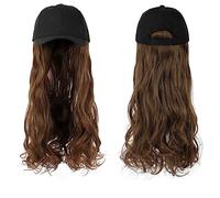 Parrucca con Frangia Parrucca da Cappello Parrucca sintetica ondulata lunga Berretto da baseball con estensioni for capelli Cappello Parrucche Osso Parrucca nera naturale Parrucca regolabile for donna