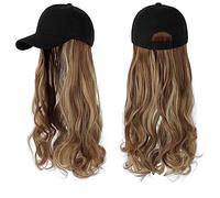 Parrucca con Frangia Parrucca da Cappello Parrucca sintetica ondulata lunga Berretto da baseball con estensioni for capelli Cappello Parrucche Osso Parrucca nera naturale Parrucca regolabile for donna
