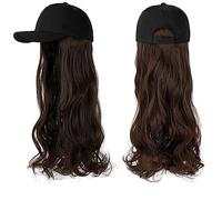 Parrucca con Frangia Parrucca da Cappello Parrucca sintetica ondulata lunga Berretto da baseball con estensioni for capelli Cappello Parrucche Osso Parrucca nera naturale Parrucca regolabile for donna