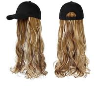 Parrucca con Frangia Parrucca da Cappello Parrucca sintetica ondulata lunga Berretto da baseball con estensioni for capelli Cappello Parrucche Osso Parrucca nera naturale Parrucca regolabile for donna