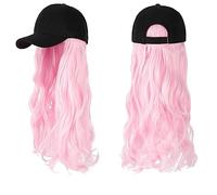 Parrucca con Frangia Parrucca da Cappello Parrucca sintetica ondulata lunga Berretto da baseball con estensioni for capelli Cappello Parrucche Osso Parrucca nera naturale Parrucca regolabile for donna