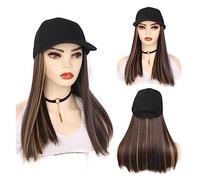 Parrucca con Frangia Parrucca da Cappello Parrucche for capelli ricci ondulati ondulati naturali sintetici lunghi con berretto da baseball for cappello Parrucca for cappello regolabile naturalmente co