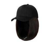 Parrucca con Frangia Parrucca da Cappello Parrucche sintetiche regolabili con cappello nero Parrucca corta con berretto da baseball dritto Parrucca Connessione senza cuciture Estensioni dei capelli fo