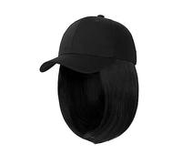 Parrucca con Frangia Parrucca da Cappello Parrucche sintetiche regolabili for cappello nero Berretto da baseball dritto Bob corto Parrucca Connessione Estensioni dei capelli for le donne Cappello con