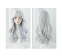 Parrucca Con Frangia Parrucca ondulata bianca sfumata da donna Parrucca ondulata lunga e riccia Parrucca in fibra sintetica resistente al calore dall'aspetto naturale, adatta for matrimoni, concerti e