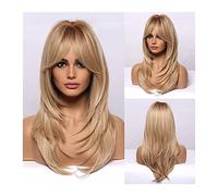 Parrucca Con Frangia Parrucca sintetica con frangia naturali parrucche medie medie lunghe for le donne Ombre i capelli a strati con radici scure 150% Densità morbida resistente alle parrucche resisten