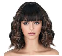 Parrucca con frangia, parrucche corte ricce ondulate da 12 pollici, capelli castani di seta ad alta temperatura per le donne Parrucche per uso quotidiano con frangia