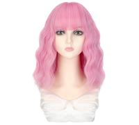 Parrucca Con Frangia Parrucche da donna, capelli corti ricci artificiali, soffici capelli naturali, parrucca sintetica alla moda Parrucche Da Donna Con Capelli Umani(B)