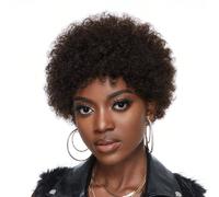 Parrucca con frangia riccia afro crespa per le donne Parrucca di capelli umani lisci con taglio corto Pixie Parrucca morbida riccia afro Parrucca dall'aspetto naturale Per uso quotidiano Colore marron