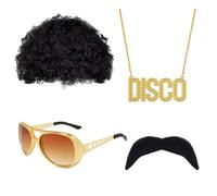 Parrucca con Occhiali e Barba, Nero | annI 50/60/70, Occhiali da Sole Hippie, Comodo, Costume, per Feste a Tema, Spettacoli Teatrali
