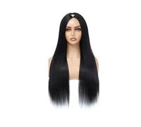Parrucca con parte a V in capelli umani for donne, adatta ai principianti, densità 250, senza pizzo, senza colla, senza cuciture, nero naturale. Topper per Capelli da Donna(32inch)