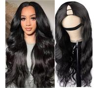 Parrucca con parte a V per capelli umani ondulata del corpo parrucca per capelli umani parrucca per principianti amichevole clip a forma di V parrucche per donne colore nero naturale 76 cm