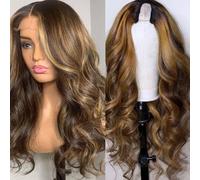Parrucca con riga a U e onda centrale, parrucca da donna con mèches biondo miele e ombré, parrucca con riga a U e mèches in capelli umani con ombré per donne nere(22 inches)