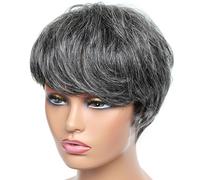 Parrucca con taglio pixie per capelli umani sale e pepe parrucca per capelli umani parrucche corte a strati senza colla per donne nere con frangia Nessuno parrucche frontali in pizzo densità 180% 5