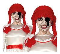 PARRUCCA CON TRECCE ROSSA DI LANA ACCESSORI PER ABITO TRAVESTIMENTO HALLOWEEN