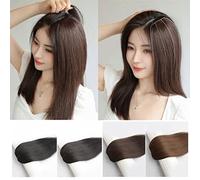 Parrucca con veri capelli umani, pezzo unico, con clip, per fronte/lato, per aumentare la densità dei capelli (30 cm, nero marrone)