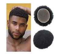 Parrucca Copri Calvizie da Uomo Afro Kinky Curly Toupee da uomo 8 "x 10" Full French Lace Base Parrucchino Attaccatura dei capelli naturale Unità di sostituzione dei capelli umani # 1B Sistema di cape