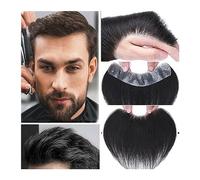 Parrucca Copri Calvizie da Uomo Attaccatura dei capelli da uomo Toupee Frontale Parrucchino frontale, 0,05-0,14 mm Base in PU completa Capelli umani indiani # 1B Natural Black V-Shape Front Hair Syste
