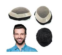 Parrucca Copri Calvizie da Uomo Durevole Fine Mono Parrucchino Protesi for capelli maschili 6 "Remy Human Hair Toupee da uomo # 1B Sistemi di sostituzione dei capelli neri 130% Denstiy Parrucchino da